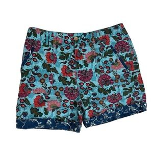 Sundance Sumi Linen Blend Japanese Floral Garden Shorts Aqua Blue Multi Size 16
